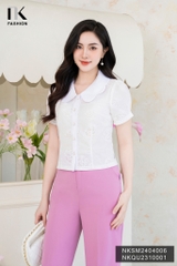 Sơ mi hoa hồng phối cổ nẹp, kiểu dáng mới, chất liệu mới, xinh xắn, điệu đà cực kỳ NKSM2404006