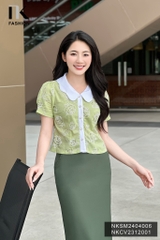 Sơ mi hoa hồng phối cổ nẹp, kiểu dáng mới, chất liệu mới, xinh xắn, điệu đà cực kỳ NKSM2404006