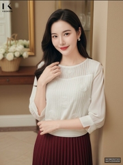 Sơ mi ren hoa hồng phối đẹp lạ, hợp thu NKSM2507020