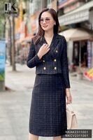 NK FASHION Áo Khoác Dạ Text Cô Ve 6 Cúc Đồng Cao Cấp, Dáng Ngắn Sang Trọng NKAK2311001