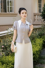 Sơ mi hoa tay phối cổ kiểu dáng mới cực xinh LUSM2505007