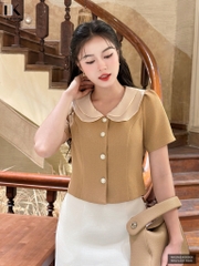 Áo Sơ Mi Cổ Sen Kép Phối Tơ NKSM2408009 ( ko kèm CV + PK)