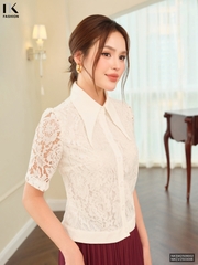 Sơ mi ren croptop phối gấu nẹp cổ xinh xắn, điệu NKSM2508002