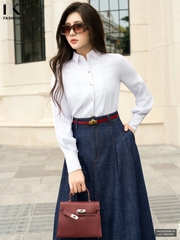 Sơ mi cúc hoa lá cổ bẻ NKSM2606019 ( Áo rời, không kèm CV/QU/PK )