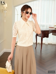 Sơ mi ren croptop phối gấu nẹp cổ xinh xắn, điệu NKSM2508002