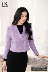 NK FASHION Áo Khoác Dạ Text Cô Ve 6 Cúc Đồng Cao Cấp, Dáng Ngắn Sang Trọng NKAK2311001
