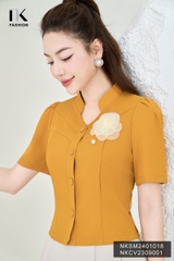 NK Fashion Áo Sơ Mi Cổ Tàu V Cúc Bọc Trẻ Trung, Thanh Lịch, Thời Trang NKSM2401018