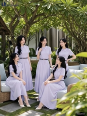 Set áo Linen cổ sen + chân váy xếp UKBD2605001 ( Bao gồm cả áo và chân váy )