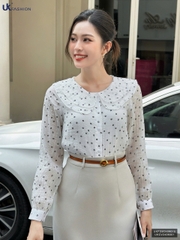Sơ mi chấm hoa cổ bèo kép, màu tươi tắn, điệu đà UKFSM2409015