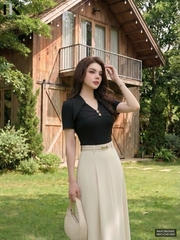 Áo thun mí cổ V xinh xắn NKAT2603005