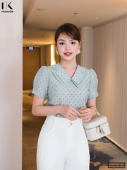 Sơ Mi Chấm Bi Phối Cổ Trẻ Trung, Thanh Lịch Chất Vải Mềm NKSM2501024