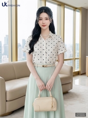 Sơ mi chấm bi cổ sen nhẹ nhàng, điệu đẹp UKSM2605021 ( Áo rời )