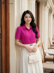 Áo Sơ Mi nữ UK Fashion cổ đức cọc tay mí nẹp, chất liệu lụa không nhăn UKSM2401016
