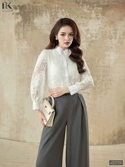 Sơ mi ren cổ tàu phối phong cách sang trẻ LUSM2509002