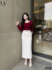 Áo len lá cổ mí kép kiểu cách, dịu dàng NKAL2510003