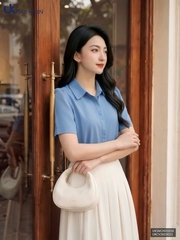 Áo Sơ Mi nữ UK Fashion cổ đức cọc tay mí nẹp, chất liệu lụa không nhăn UKSM2401016
