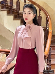 SƠ MI NHÚN CỔ TRÒN HOA NGỰC THỜI TRANG, THANH LỊCH, TRẺ TRUNG UKFSM2408012