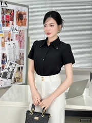 Áo Sơ Mi Kẻ Cổ Lượn Sóng Phụ Kiện Lá Cổ Công Sở Nữ Thanh Lịch, Nữ Tính Vải Mềm Mịn NKSM2501019