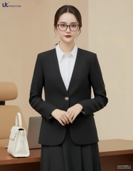 Áo vest không cổ cúc đơn sang xịn, đứng forrm UNAK2509012