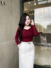 Áo len lá cổ mí kép kiểu cách, dịu dàng NKAL2510003