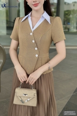 Sơ mi phối cổ vạt chéo xếp UKSM2504011