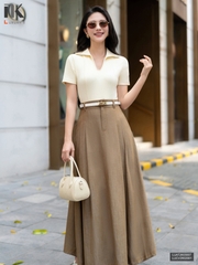 Chân váy denim khóa môi dáng xòe thoải mái, mềm điệu LUCV2602001