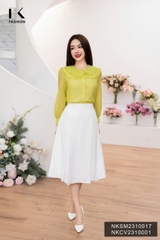 NK Fashion Áo Sơ Mi Tơ Óng Cổ Tròn Bèo Tầng, Nữ Tính NKSM2310017