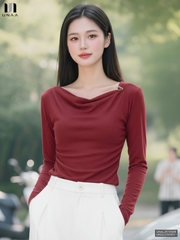 Áo len nhún lệch cực trẻ trung và dễ mặc UNAL2510008