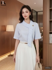 Sơ mi kẻ vạt lệch NKSM2607013 (Áo rời - Không kèm CV/QU/PK)