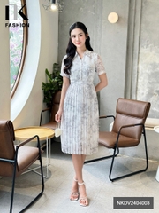 NK Fashion Đầm Cổ Bẻ Tùng Dập Ly Nữ Tính, Thời Trang, Sang Trọng NKDV2404003
