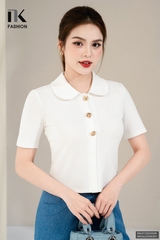 Áo thun cổ sen nẹp dọc 3 cúc hoa xinh xắn, trẻ trung, chất lượng NKAT2502008