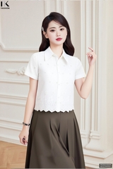 Sơ mi cổ đức dệt chân nổi xinh, điệu, sẵn sàng lên đồ