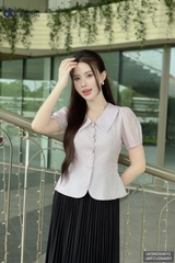 Sơ mi hoa peplum vai bồng UKSM2504013