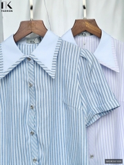 Sơ Mi Kẻ Cổ Đức Phối Cổ Viền Thời Trang Công Sở NK Fashion Trang Nhã, Trẻ Trung, Vải Mềm NKSM2501006