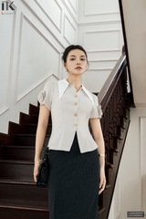 Sơ mi hoa tay phối cổ kiểu dáng mới cực xinh LUSM2505007