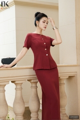 Áo kí giả cổ thuyền cơi túi sang xịn LUSM2506002 ( Ko kèm chân váy/Phụ kiện)