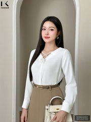 Sơ Mi Cổ V Hoa Cổ Nk Fashion Thời Trang Công Sở Trẻ Trung, Basic, Thanh Lịch NKSM2409001