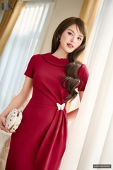 Đầm thun xếp eo cổ giếng mềm mịn, dễ mặc LUDV2503007