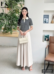 NK Fashion Áo Thun Kẻ Sọc Phối Cổ Thoải Mái, Nữ Tính NKAT2404004