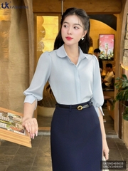 Áo Sơ Mi Cổ Sen Tay Lỡ Lơ Vê Xẻ UK Fashion Công Sở Nữ Thanh Lịch, Nữ Tính Vải Mềm Mịn UKSM2408005