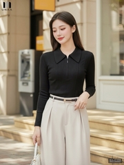 Áo len lá cổ khóa kiểu dáng lạ mắt, màu sắc nhã nhặn NKAL2510005