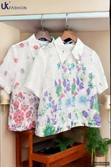 Sơ mi hoa chân cổ đức croptop điệu đà UKSM2505015