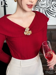Áo Len Tiệc  NK Fashion Công Sở Nũ Thế Kế Cổ Bèo lật Trẻ Trung Chất Vải Mềm Mịn NKAL2412001