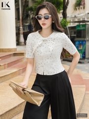 Sơ mi hoa nhí vạt nơ NKSM2606021 ( Áo rời không kèm CV/Qu/PK )