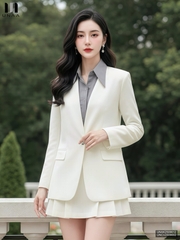 Áo vest không cổ cúc đơn sang xịn, đứng forrm UNAK2509012