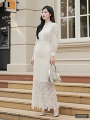 Sơ mi ren cổ tàu phối phong cách sang trẻ LUSM2509002