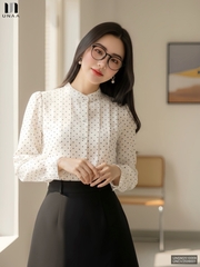 Sơ mi cổ tàu chấm bi nhẹ nhàng, thanh lịch, mềm mịn, mướt UNSM2510009