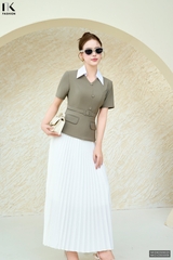 Sơ mi phối cổ peplum 2 nắp túi sang xịn NKSM2506020