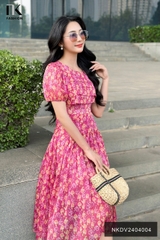 NK Fashion Đầm Hoa Xếp Ngực Tay Bồng Thướt Tha, Thời Trang, Nữ Tính NKDV2404004