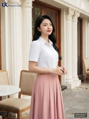 Áo Sơ Mi nữ UK Fashion cổ đức cọc tay mí nẹp, chất liệu lụa không nhăn UKSM2401016